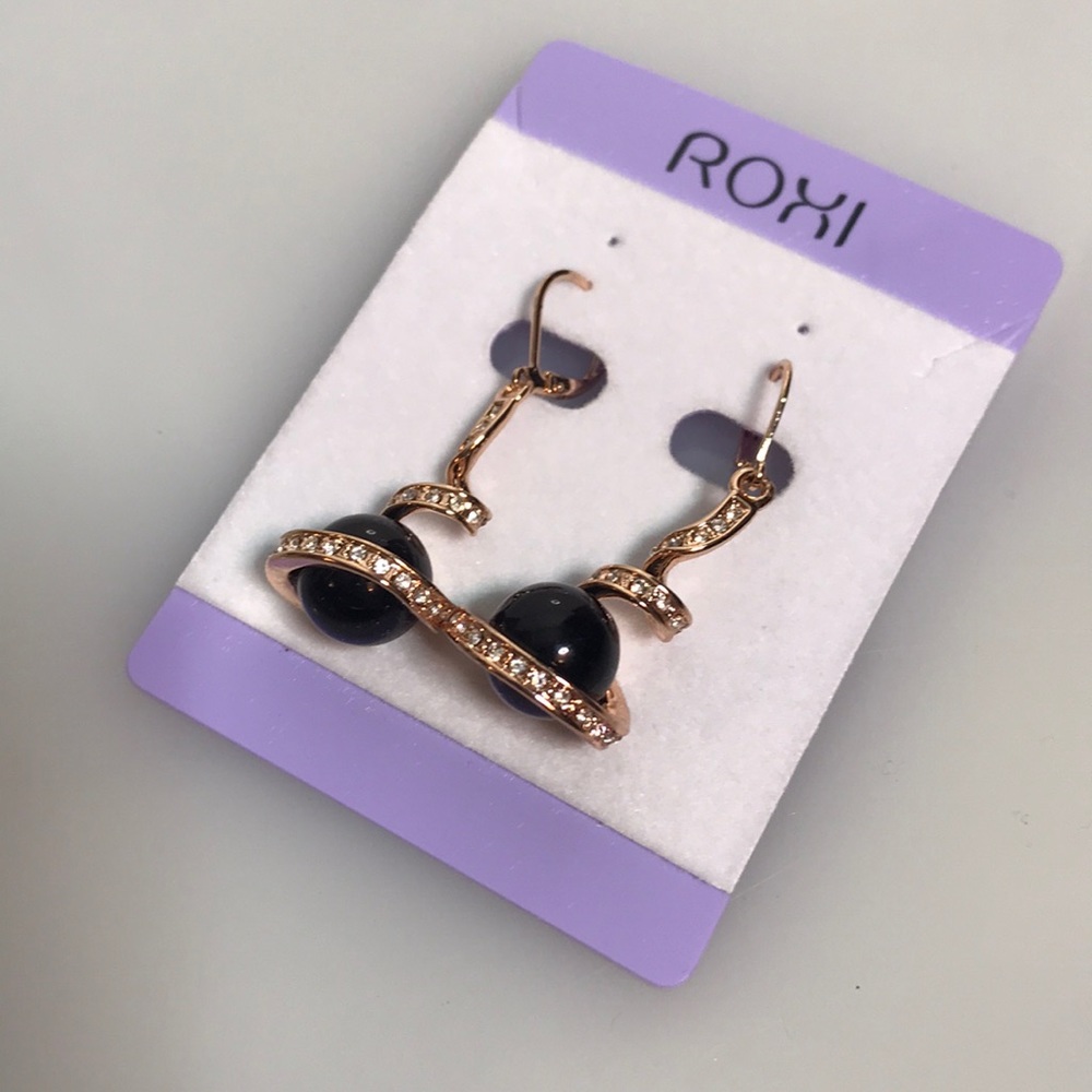 NWT ROXI rose gold & Black diamonds drop earring